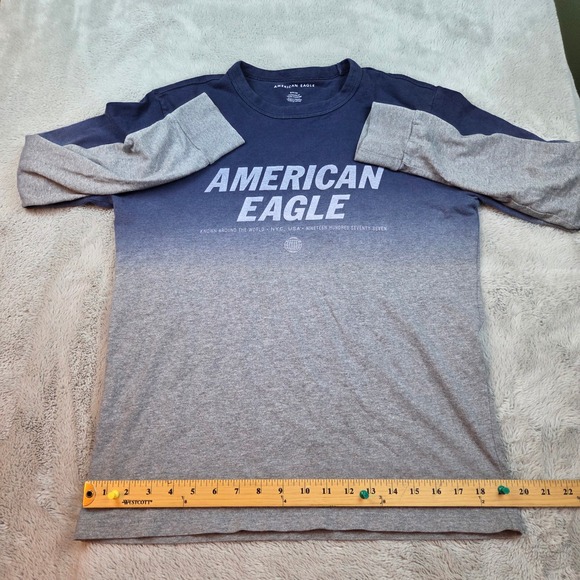 American Eagle Outfitters Other - American Eagle Tee Mens S Ombre Dip Dye Graphic Long Sleeve Navy Grey All Cotton